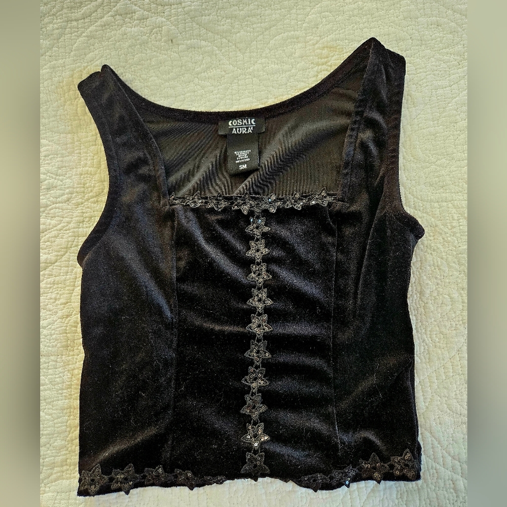 Hot Topic Cosmic Aura Black Velvet Star Corset Tank Top Small